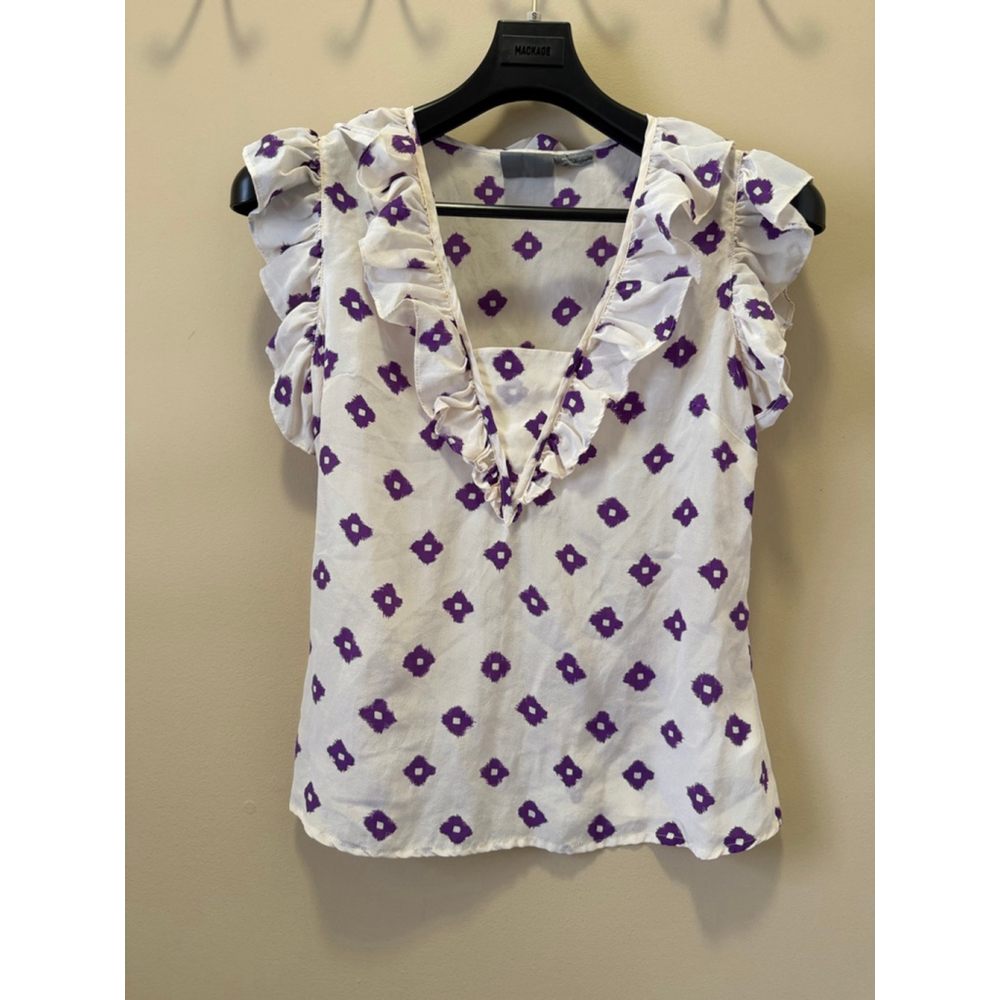 Women's Girls from Savoy White Purple Blouse Size 2 Silk